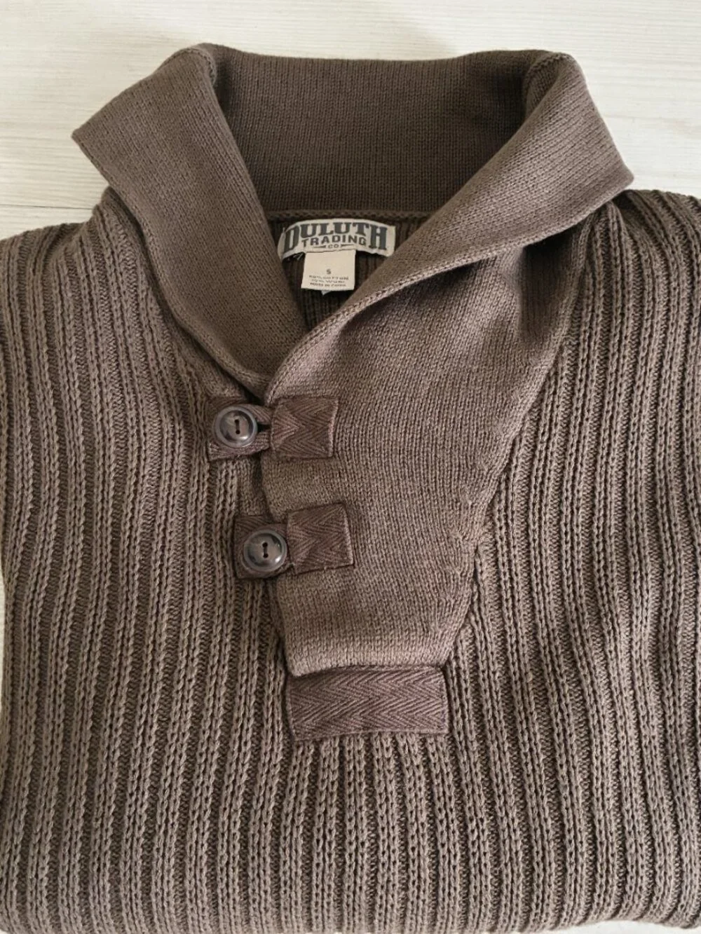 Duluth Trading Co. Men's High-Neck Infantry Sweater Brown Cotton Wool Size: S